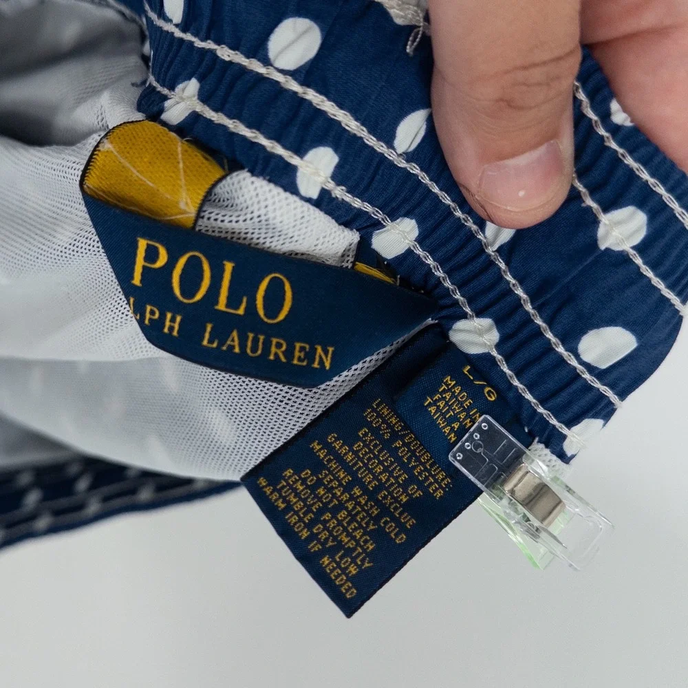 Polo Ralph Lauren Swim Trunks Men Large Navy Polka Dot Preppy Nautical Summer